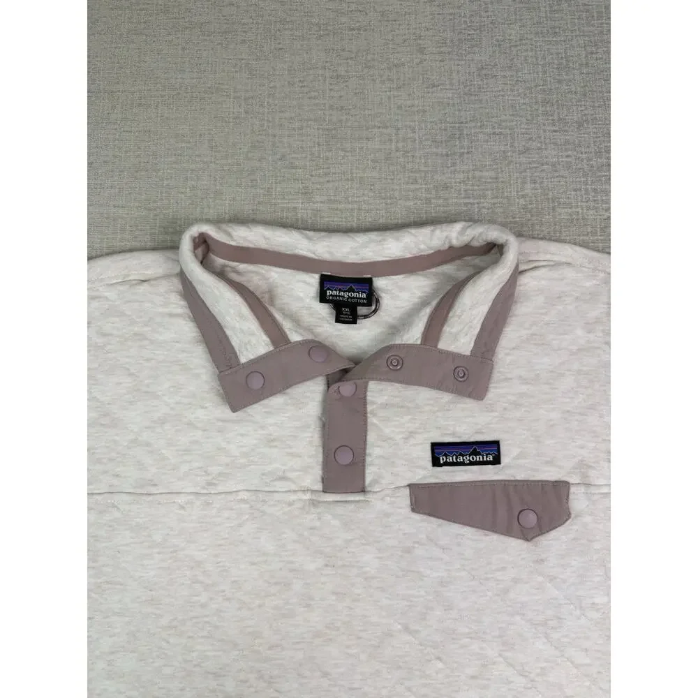 Patagonia Youth XXL 16-18 Organic Cotton Snap T Pullover Sweatshirt Cream Pink